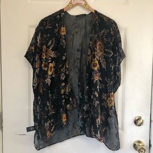 Anthropologie Floral Velvet Burnout Kimono